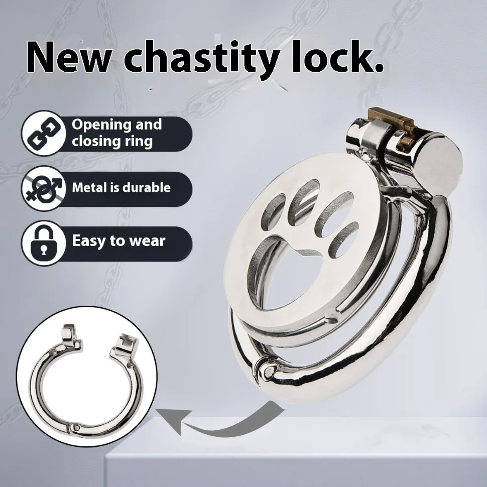 New Male Chastity Device Flat Cat Claw Stainless Steel Chastity Lock Cock Cage Open and Close Rings Sexy Toy for Men Gay Couple view 2