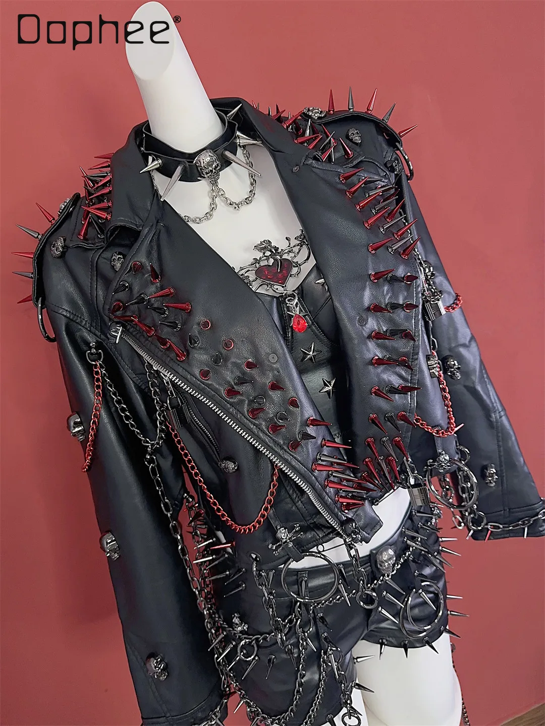 ジャケット・アウター y2k mad punk asymmetry chain jacket Y2K Spice Girl Subculture Punk Rock Rivet Chain Heavy Industry