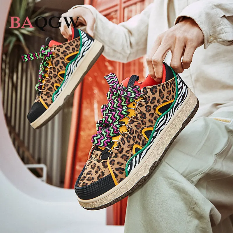 Sepatu Sneakers Pria Motif Macan Tutul Fashion Sepatu Mewah Tenis Sepatu Kasual Pria Sepatu Pantofel Balap Fashion Sepatu Lari untuk Pria