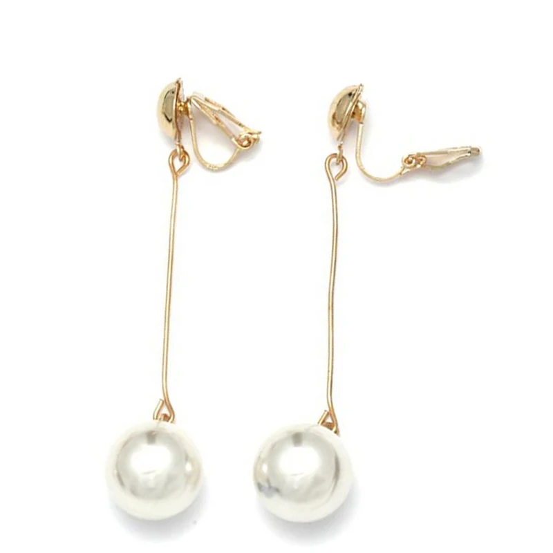 GRACE JUN Korea Style Long Pearl Clip on Earrings No Pierced for Women Fashion Cuff Earrings Needn't Ear Hole Ear Clip Wholesale