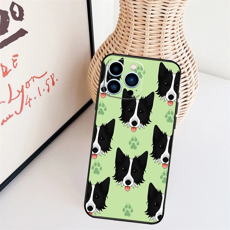 Cartoon Border Collie Phone Case For iPhone 16 15 Pro Max 11 12 13 Mini 14 Plus X XR XS Max Cover