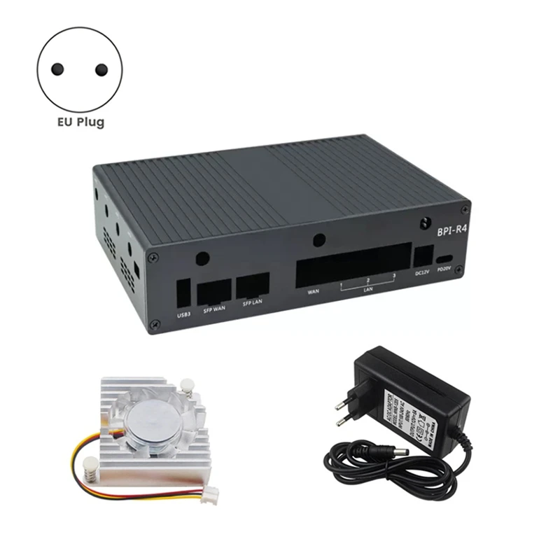 For Banana Pi BPI-R4 Aluminum Case With Fan 12V 5A DC Power Supply For BPI R4 Development Board Accessories