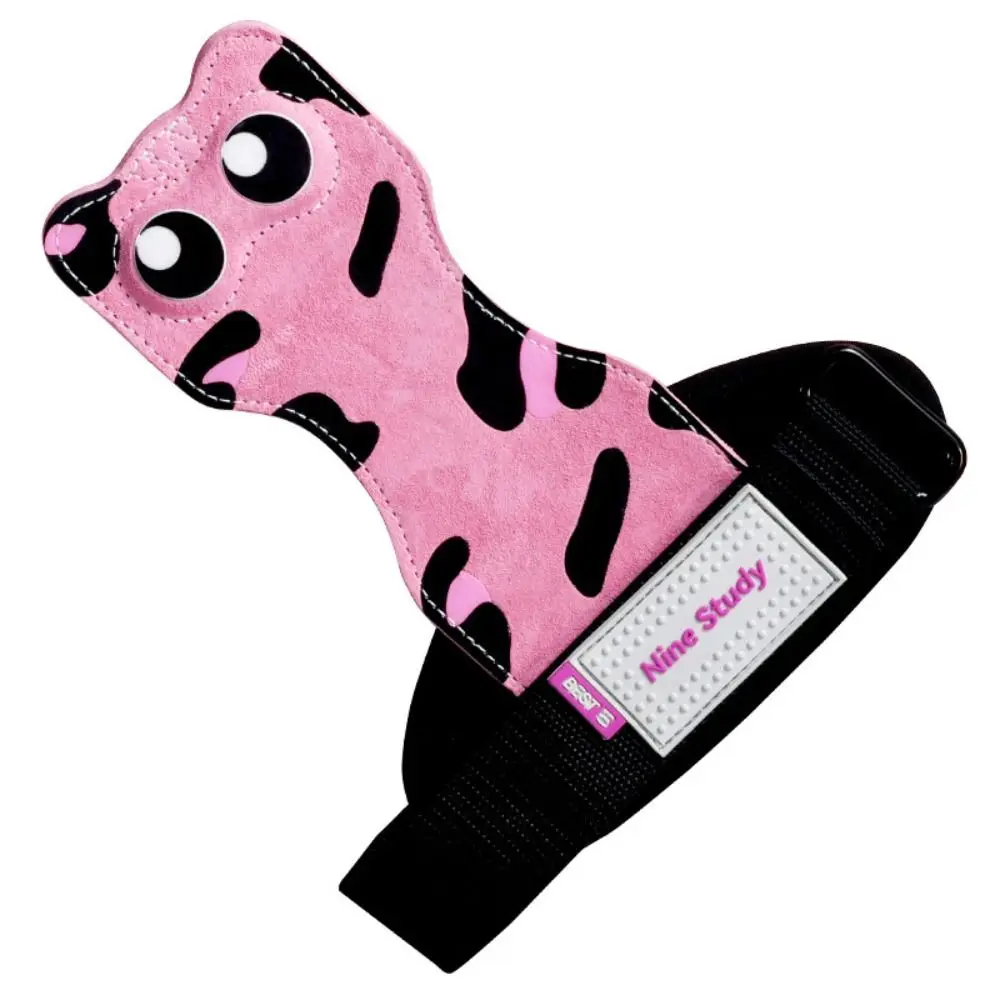 1 Pair Big Eyes Cat Fitness Power Straps Leather Wear-resistant Kitty Wrist Straps Adjustable Durable Deadlift Power Straps