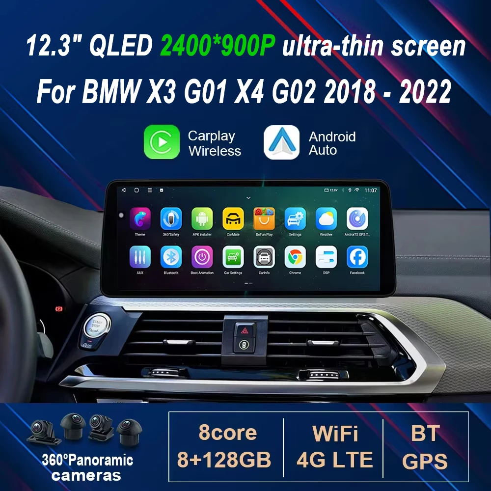 2400*1200P 12.3 "رقيقة جدا أندرويد 14 راديو السيارة فيديو مشغل وسائط متعددة لسيارات BMW X3 G01 X4 G02 2018 - 2022 اللاسلكية Carplay GPS