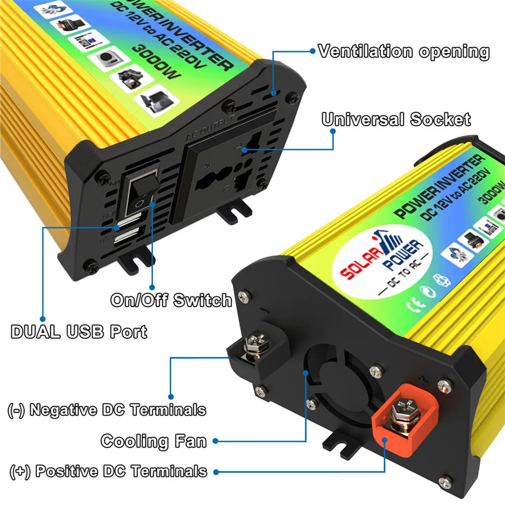Solar Power System Set Solar Panel Controller 3000W Smart LCD Display Solar Inverter DC12V To AC110/220V Dual USB for Car Phones