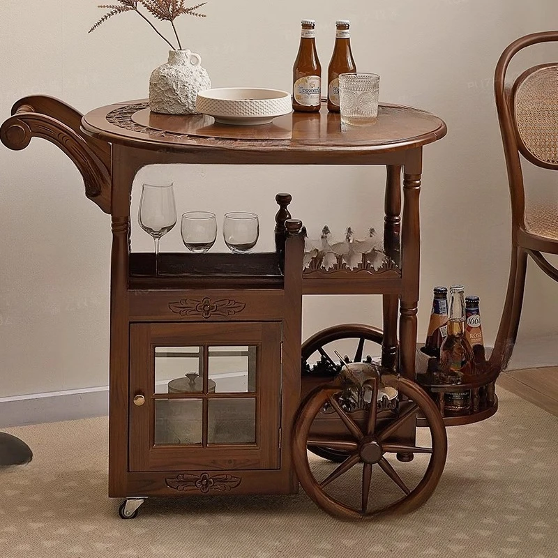 

The dining car hand push all solid wood household double storage cart mobile living room coffee table