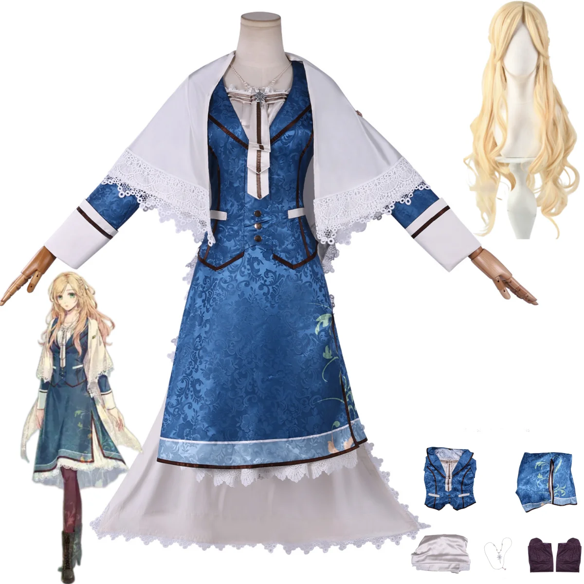 

Game Pio Fiore No Banshou Liliana Adornato Cosplay Costume Blue Evening Dress Cloak Wig Woman Spot Carnival Masquerade Suit