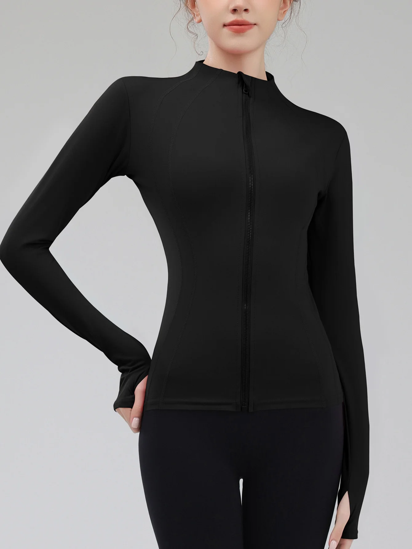 سترة نسائية أنيقة متعددة الاستخدامات وأكمام طويلة ورقبة عالية للخريف والشتاء أنيقة يومية كاجوال عادية