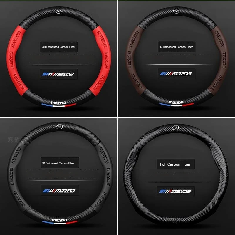 For Mazda 3 5 6 SKYACTIV CX30 CX5 CX8 CX9 MX5 RX8 RX7 BT50 Axela Atenza Car Steering Wheel Cover Carbon fiber Leathe Accessories - view 5