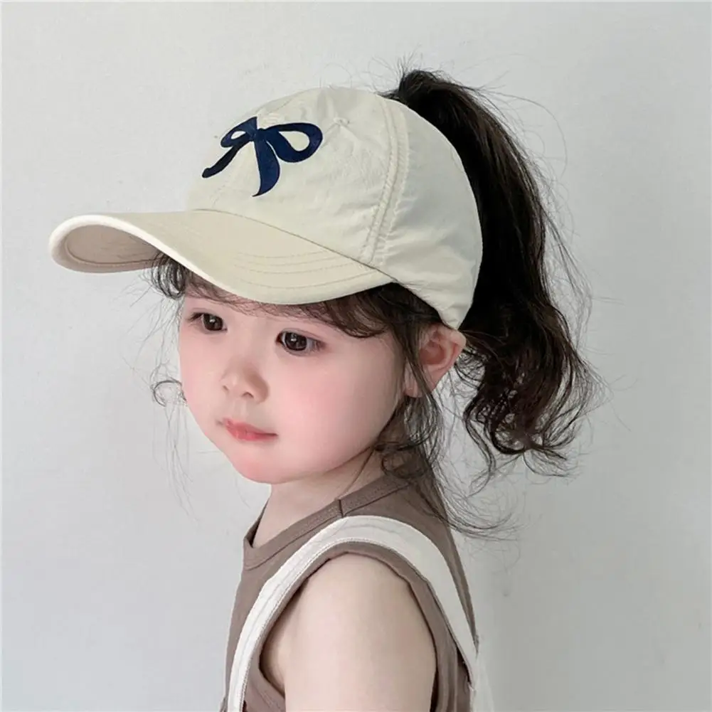 Girls Peaked Cap Girls' Anti-uv Baseball Hat with Bow Embroidery Ponytail Hole for Outdoor Activities School Outings Girls