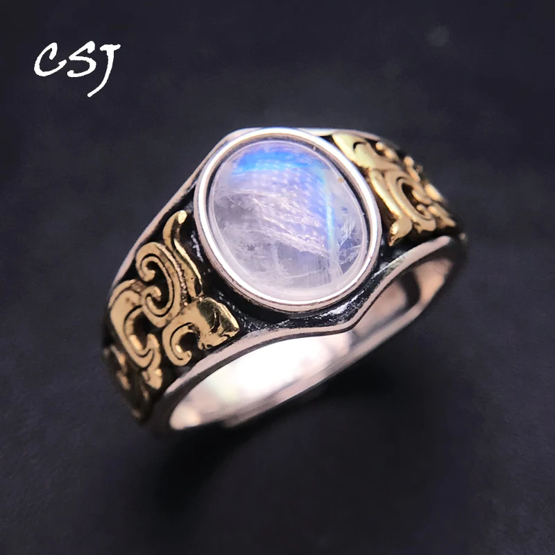 

Vintage Natural Moonstone Ring 925 Sterling Silver Gemstone Oval 8*10mm for Women Lady Birthday Party Jewelry Gift