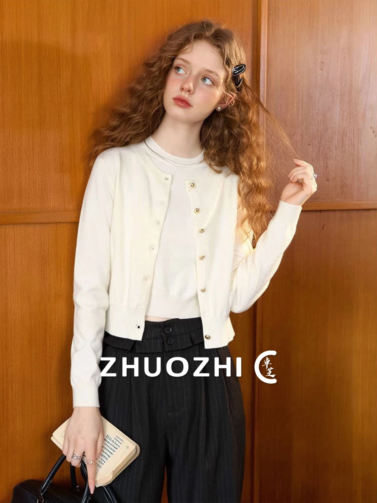 

Zhuo Chi Gentle Wind Knitted Open Cardigan Vest Set Women's Faion Spring New Arrival Versatile Two-Piece Set Warmth Protection