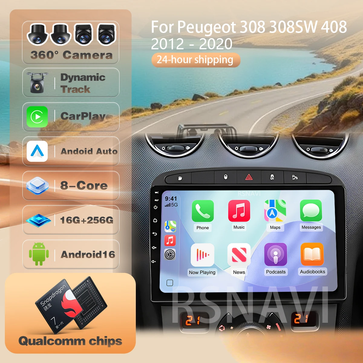 For Peugeot 308 308SW 408 2012 - 2020 wireless Carplay Auto Stereo Multimedia Player DSP Wifi+4G Qualcomm Car Radio Android 16
