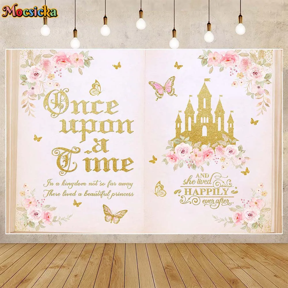 

Mocsicka Magic Book Once Upon A Time Baby Shower Backdrop Little Princess Girl Welcome Party Decoration Background Banner Custom