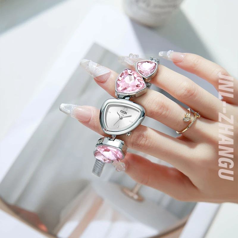 ZAHNGU Women's Light Luxury Crystal Diamond Inlaid Watch High Beauty Fashion Niche Irregular Stainless Steel Bracelet