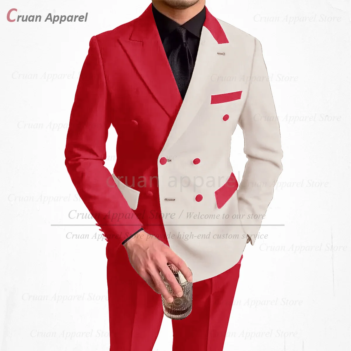 Classic Men Suit Set 2 Pieces Birthday Party Tailor-made Slim Fit Beige Splicing Costumes Formal Banquet Business Blazer Pants