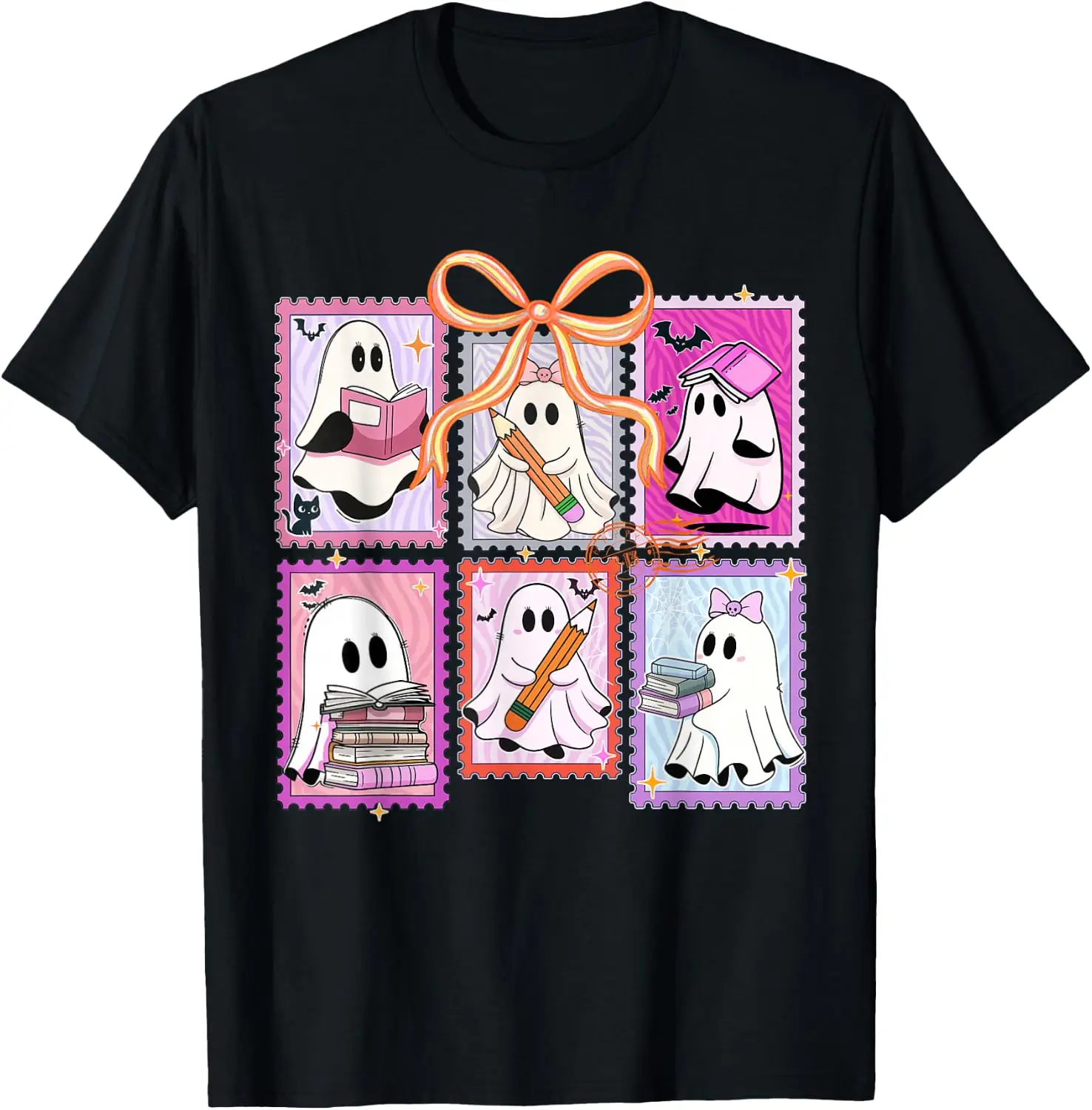 Coquette Bow Spooky Teacher Ghost Halloween Trick Or Teach T-Shirt