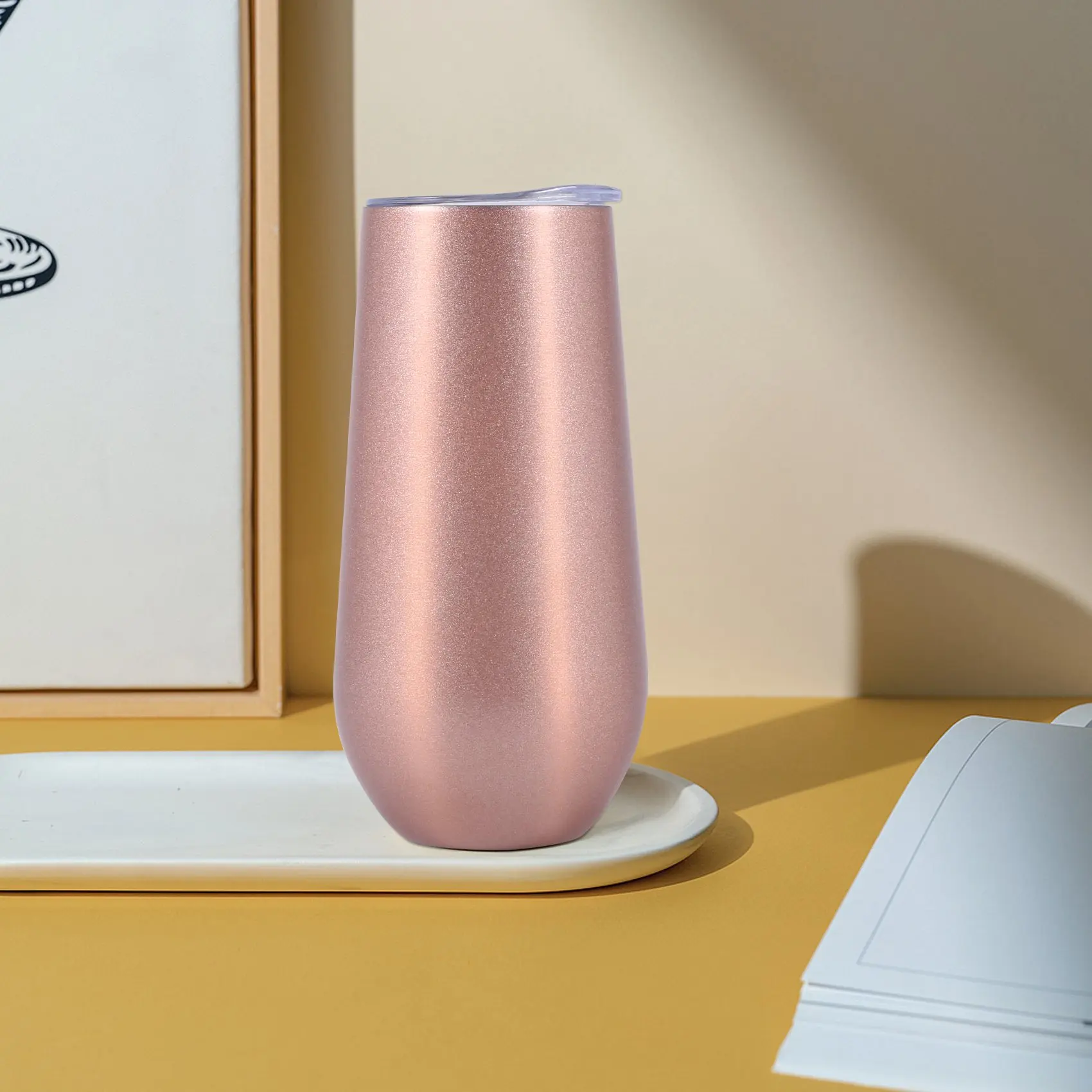 [NEW!ABAG】 8 Packs Stemless Champagne Flutes Wine Tumbler, 6 OZ Double-Insulated Wine Tumbler With Lids Unbreakable Cocktail Cup