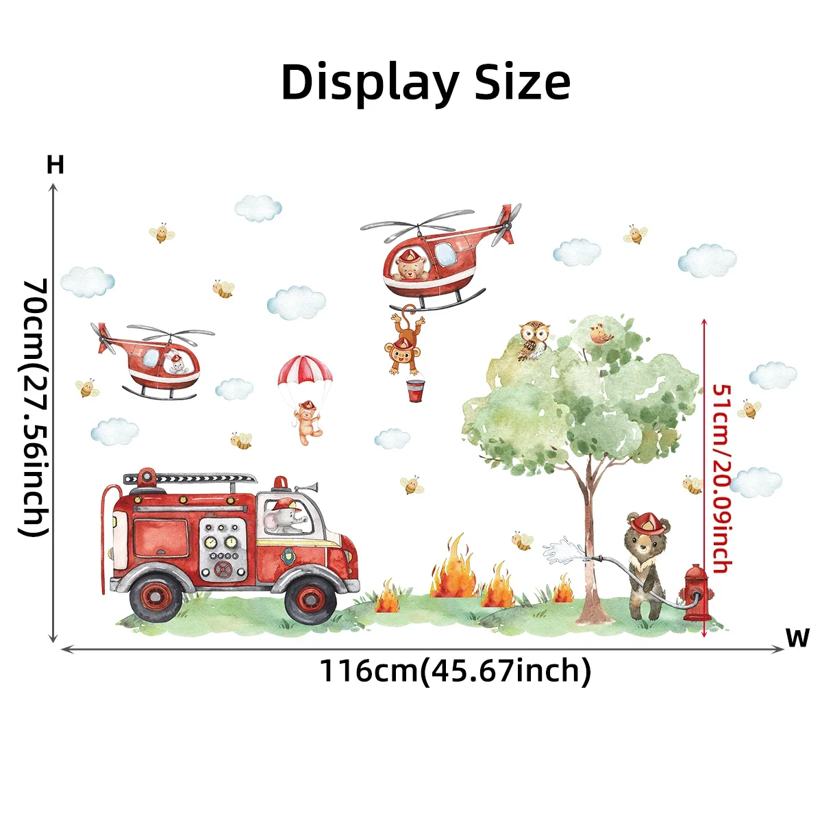 الكرتون الحيوان شاحنة مكافحة الحرائق الأطفال ملصقات جدار لغرفة الأطفال غرفة نوم الطفل الديكور غرفة المعيشة صور مطبوعة للحوائط