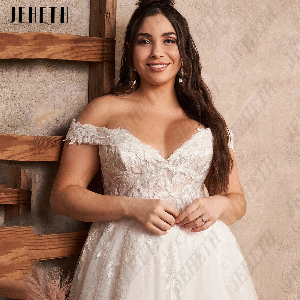 JEHETH Civil Vestido de Noiva Para Noiva Decote V Off Shoulder Noiva Vestidos de JEHETH Civil Vestido De Noiva Para A Noiva V-Neck Off Shoulder Bride Party Vestidos Lace Applique Plus Size A Line Classic Robe De Mariee