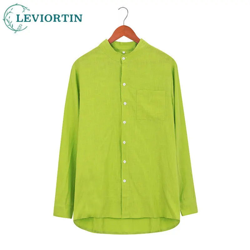 Spring and Autumn new men's casual European and American style versatile stand up collar solid color loose long sleeved shirt