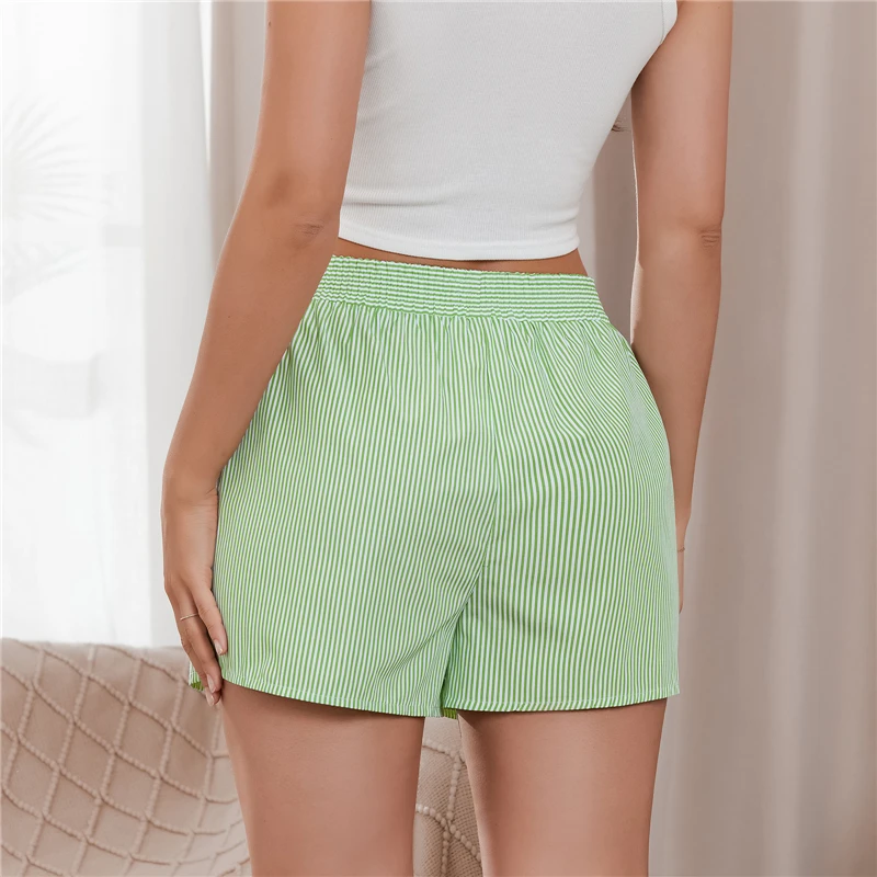 Women Y2K Stripe Pajamas Shorts Elastic Waist Wide Leg Gingham Boxer Lounge Shorts Checked Pj Bottom Going Out Shorts