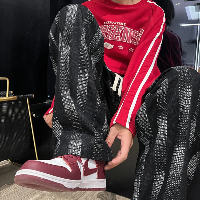 

Мужские прямые джинсы American Vibe, модные брендовые широкие брюки в клетку, длинные брюки Street Sle, молодежная модная осенняя одежда