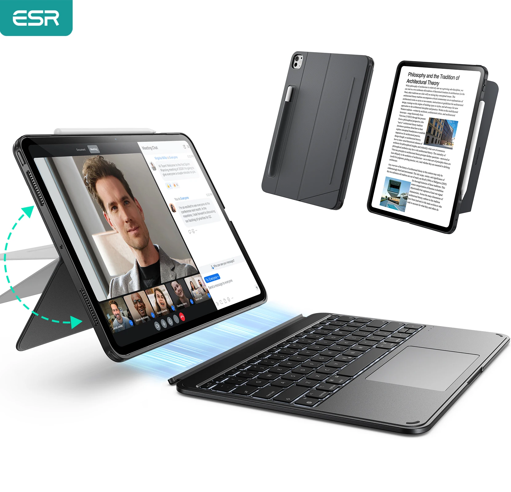 ESR for iPad Pro 13/11(M4/M5) Shift Keyboard Case Magnetic Detachable Keyboard Cover for iPad Air 11(M2/M3/M4)&Air 4&Air 5