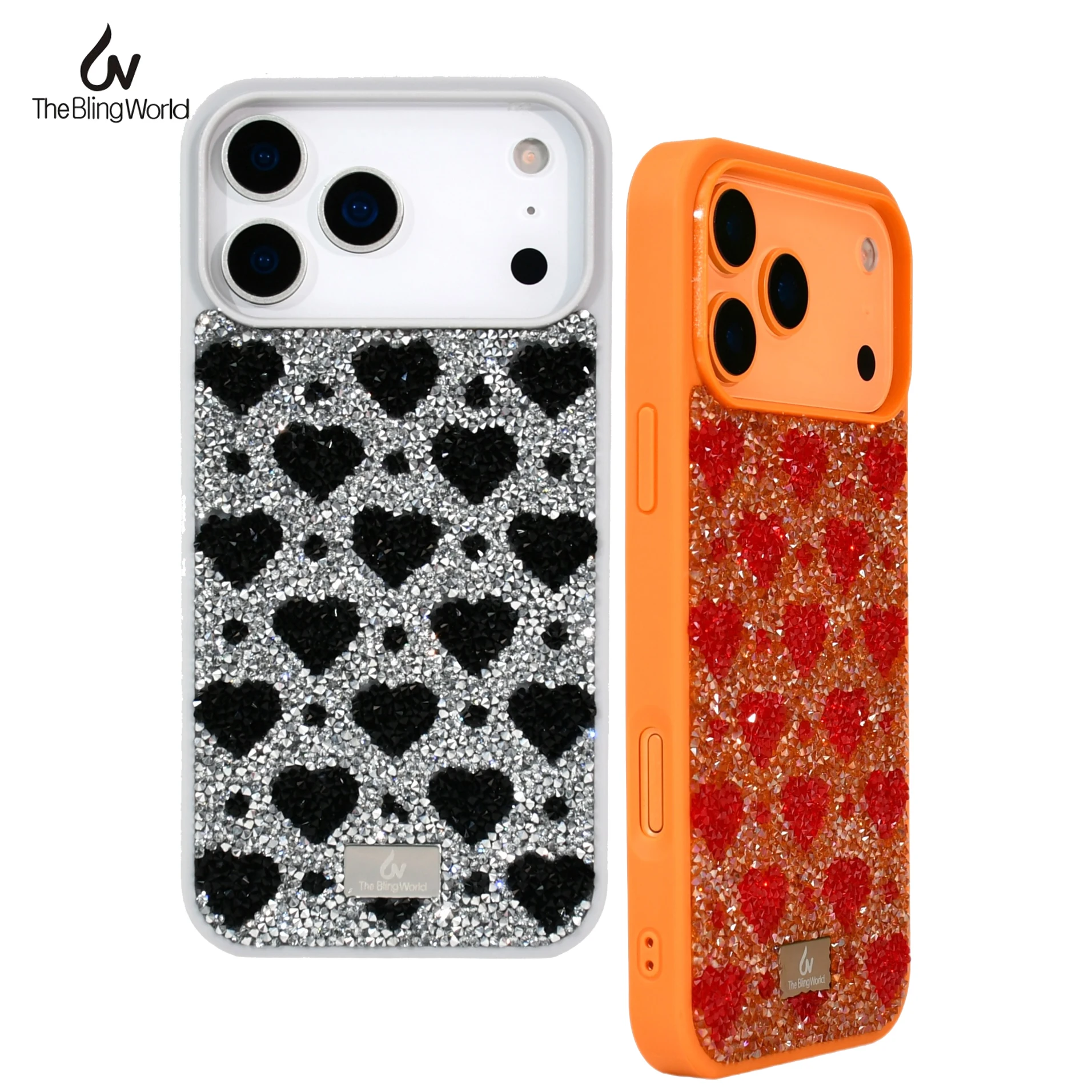 

The Bling World Luxury Heart Rhinestone Case for iPhone 17 16 15 14 13 Pro Max Plus Glitter Crystal TPU Romantic Diamond Cover