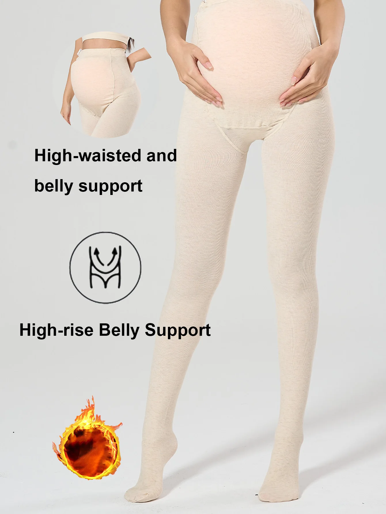 

1 pc Maternity Solid Off-White Footed Tights | Medium-Weight Cotton Adjustable Strap Belly-Support Skin-Friendly Minimalist