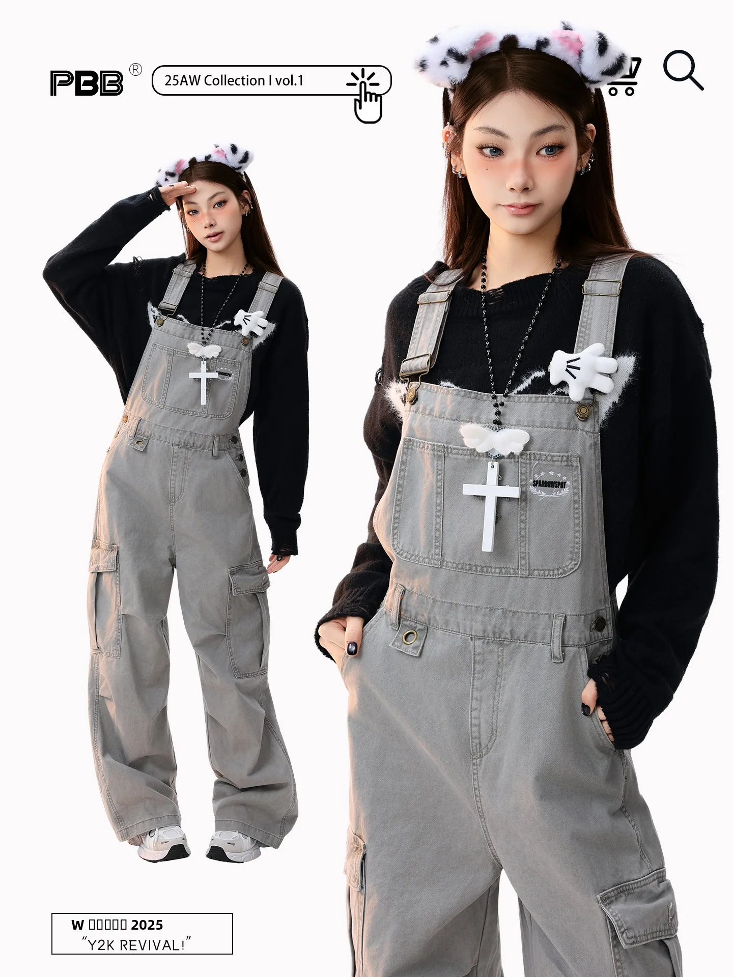 

Retro American Embroidered Pleated Workwear Overalls Women's Layered Commute Loose Vintage Denim One-Piece Long Pants