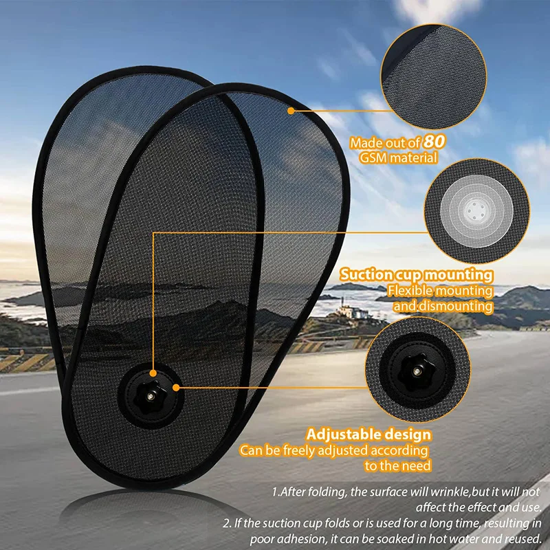 1pc Rotatable Universal Car Side Window Sun Shade Mesh Fabric Suction Cup UV Protection Heat Insulation Summer Sun Visor