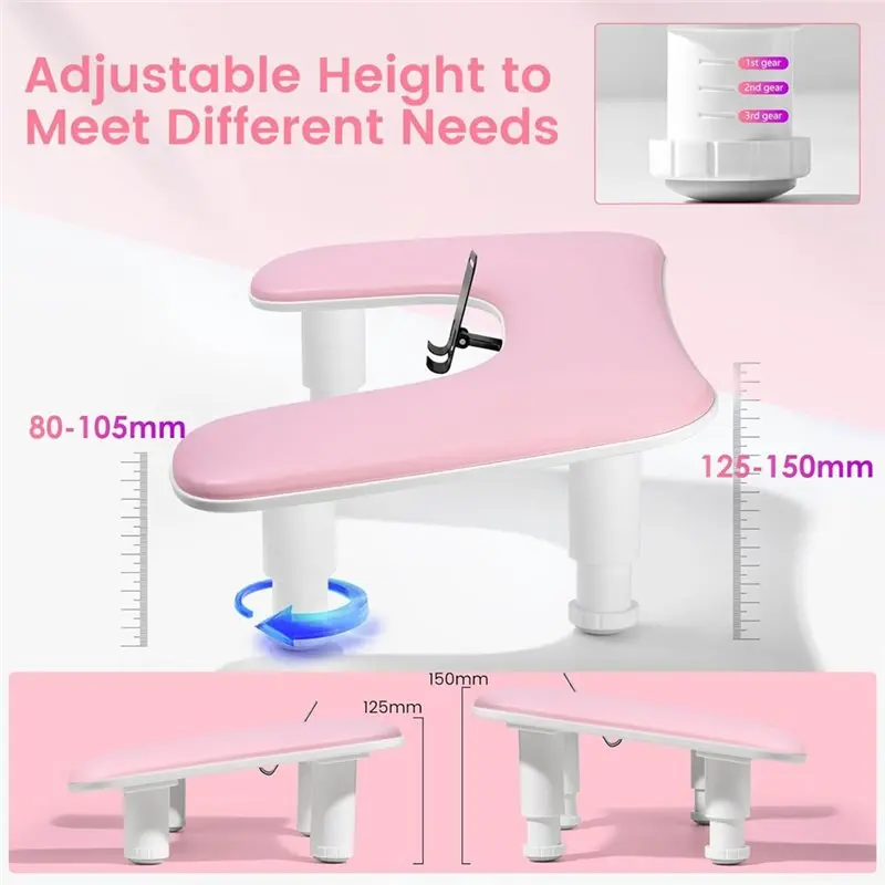 Arm Rest For Nails Tech,Manicure With U-Shaped Design, Rotating Phone Stand, And Height Adjustment Pink