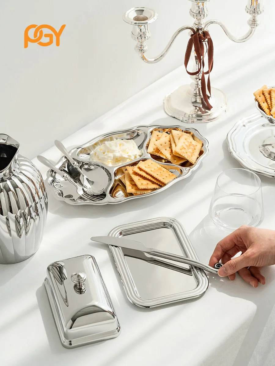 Luxury Stainless Steel Butter Dish with Lid, Retro Butter Tray for Countertop, Butter Container for Home Decor, Kitchen