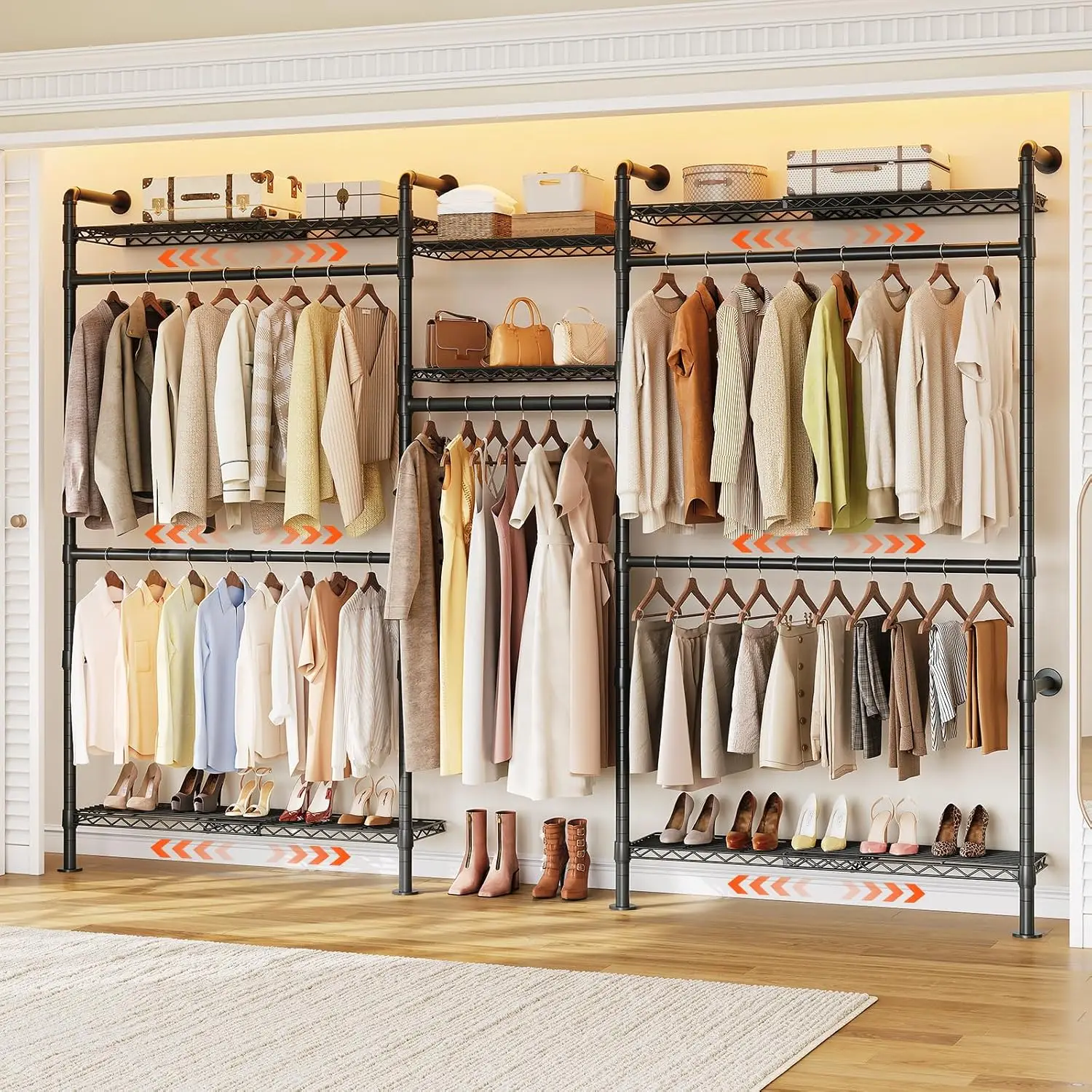 Expandable Wall Mounted Closet System Clothes Rack H3 Plus Black, Customized