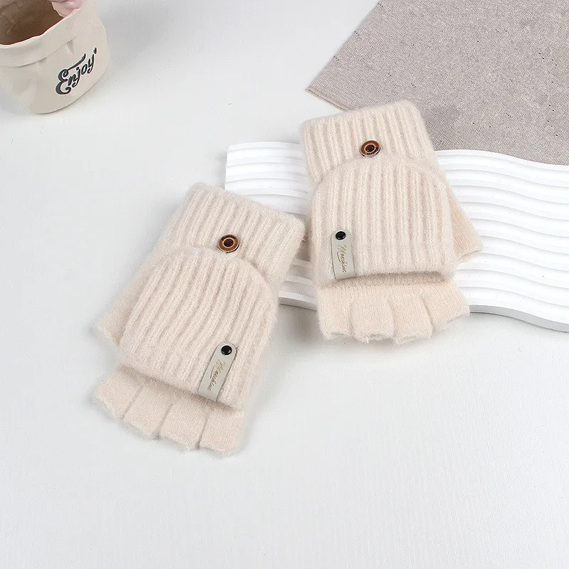 Knitted Winter Gloves for Women, Soft Warm Touchscreen Convertible Flip Top Mittens for Daily Use