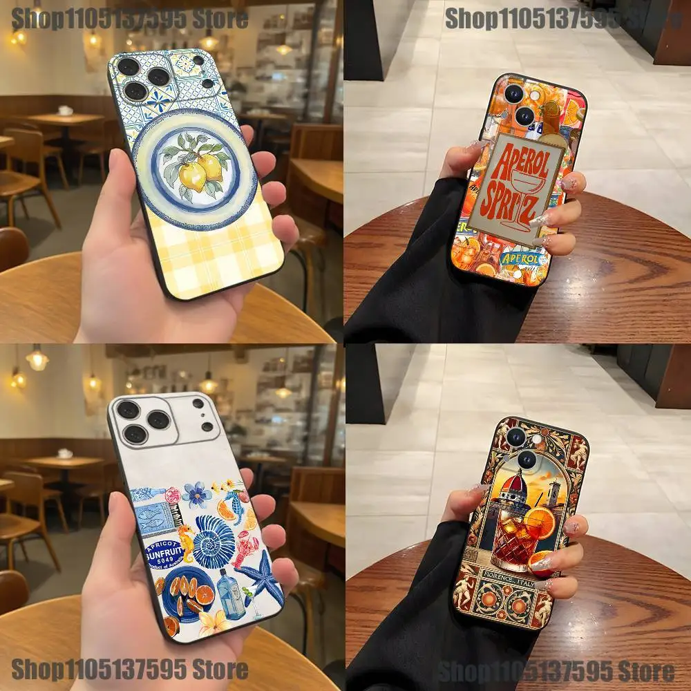 

Aperol Spritz Art Phone Case For iPhone 17,16,15,14,13,12,11,Pro,XS,Max,XR,Plus,E,SE4,Mini Black Soft Cover