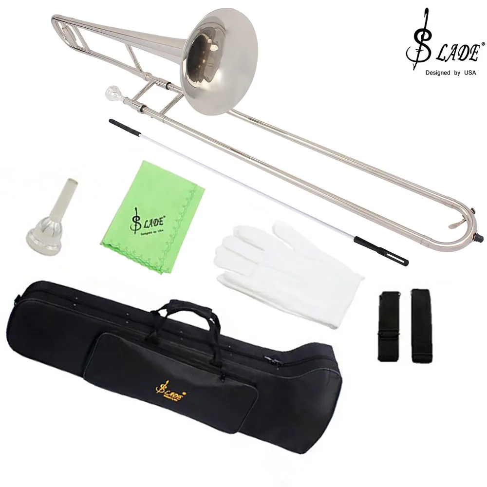 Bb Alto Trombone Silver Plated Professional Brass Instrument B Flat Trombone Horn With Box Musical Instrument Accessories