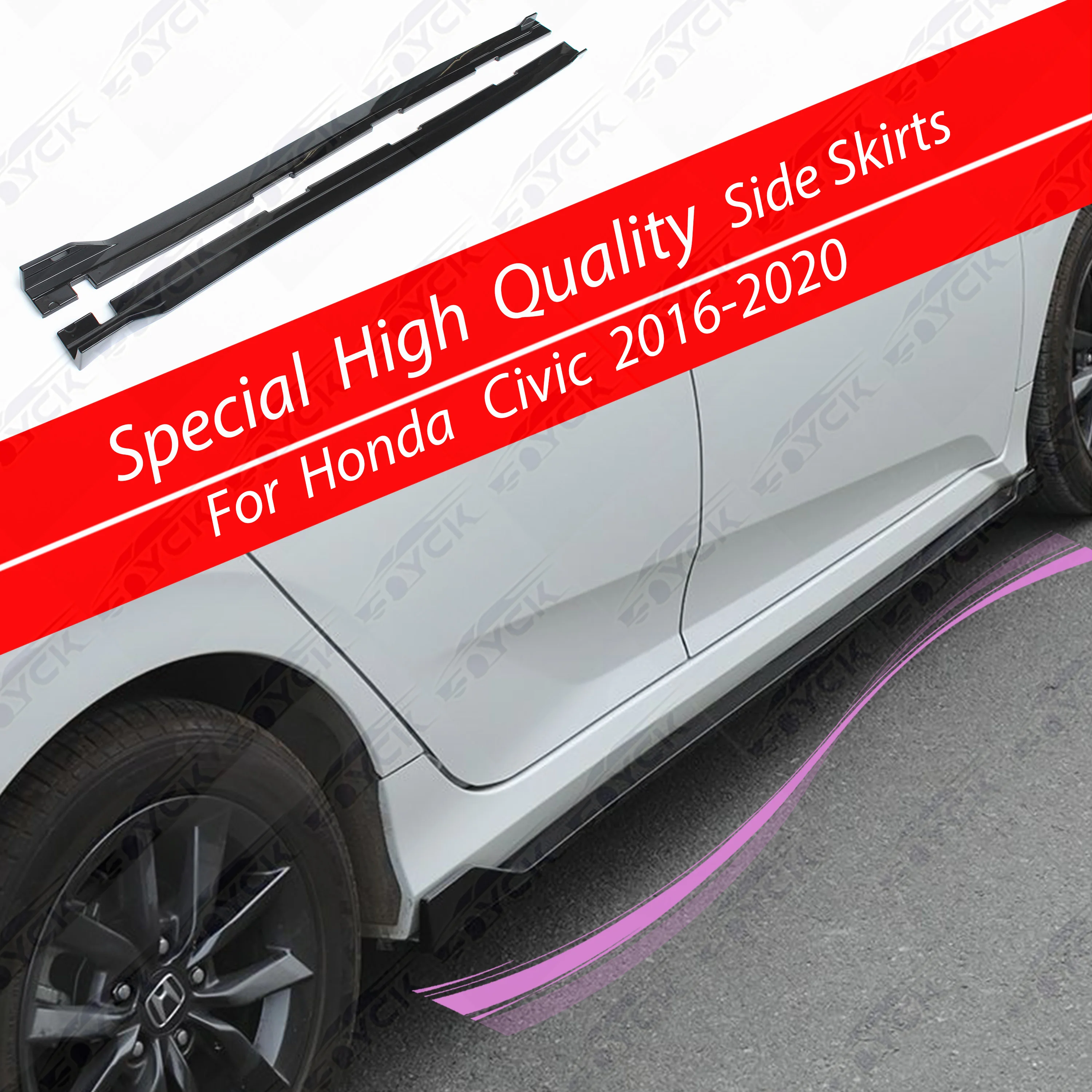 Faldas laterais de fibra de carbono ABS plástico módulo estilo saias laterais para Honda 10th CivIc 2016-2019