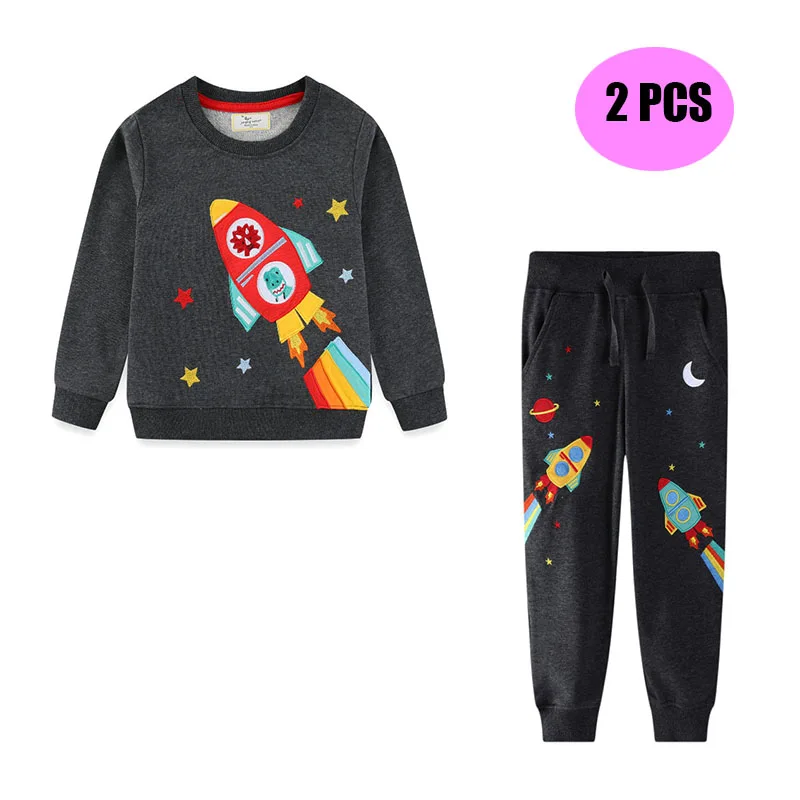 

Rockets Applique 2-7T 2 Pcs Autumn Winter Boys Clothing Sets Sweatshirts + Sweatpants Cotton Long Sleeve Children's Outfits Sets