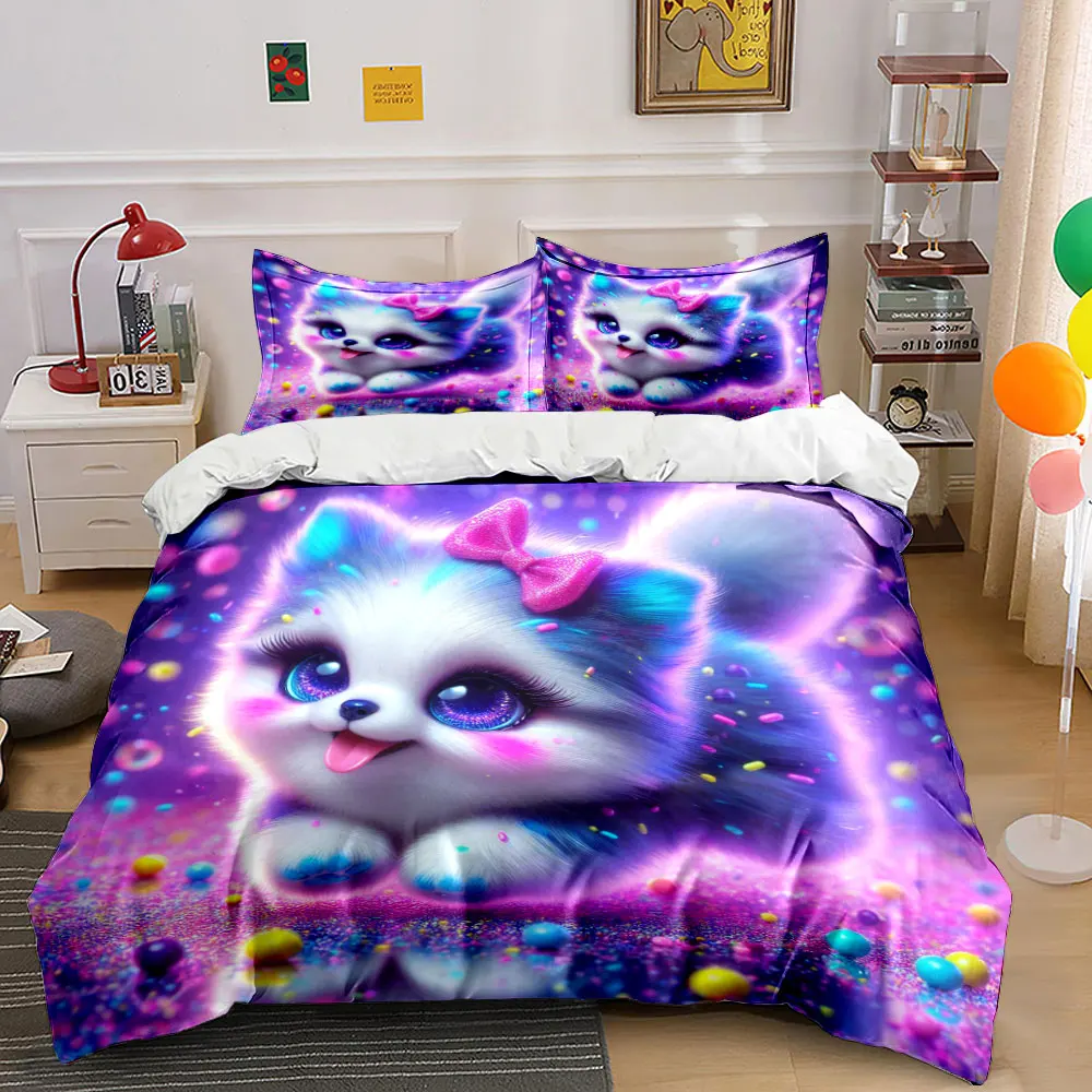 Adorable dreamy puppy with colorful candies Print Bedding Set 1Duvet Cover 2Pillowcases for Adult Children Luxury Gift Full Size