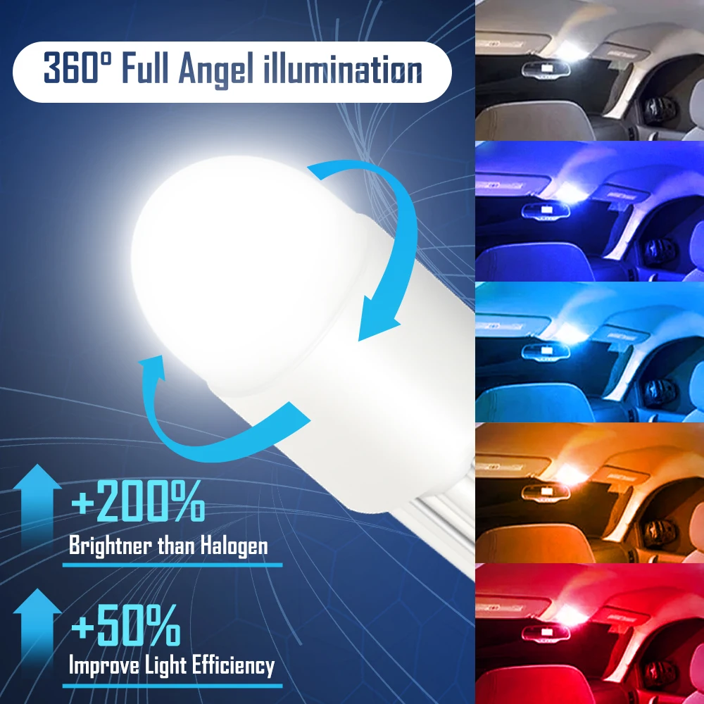 ستيلا 14 قطعة T10 LED لمبة أبيض أحمر أزرق IceBlue أصفر ثلاثية الأبعاد ضوء لامع صغير الحجم 100% تثبيت W5W لمصباح إشارة السيارة الداخلي