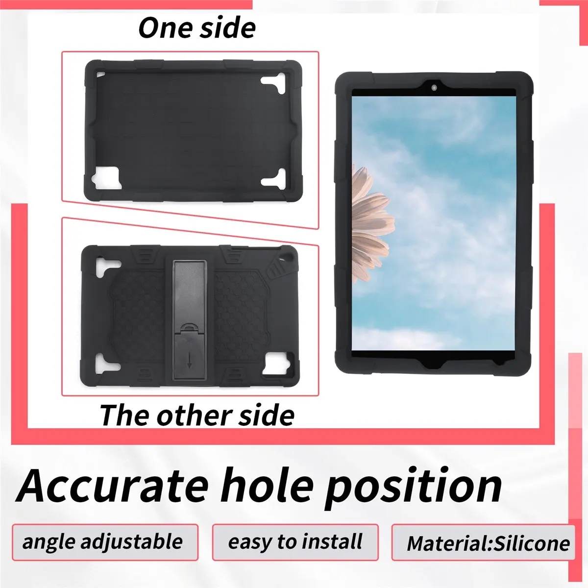 A49T 10.1 Inch Tablet Case Silicone Case Universal Tablet Case Adjustable Stand with Capacitive Pen for 26x16cm Flat Panels