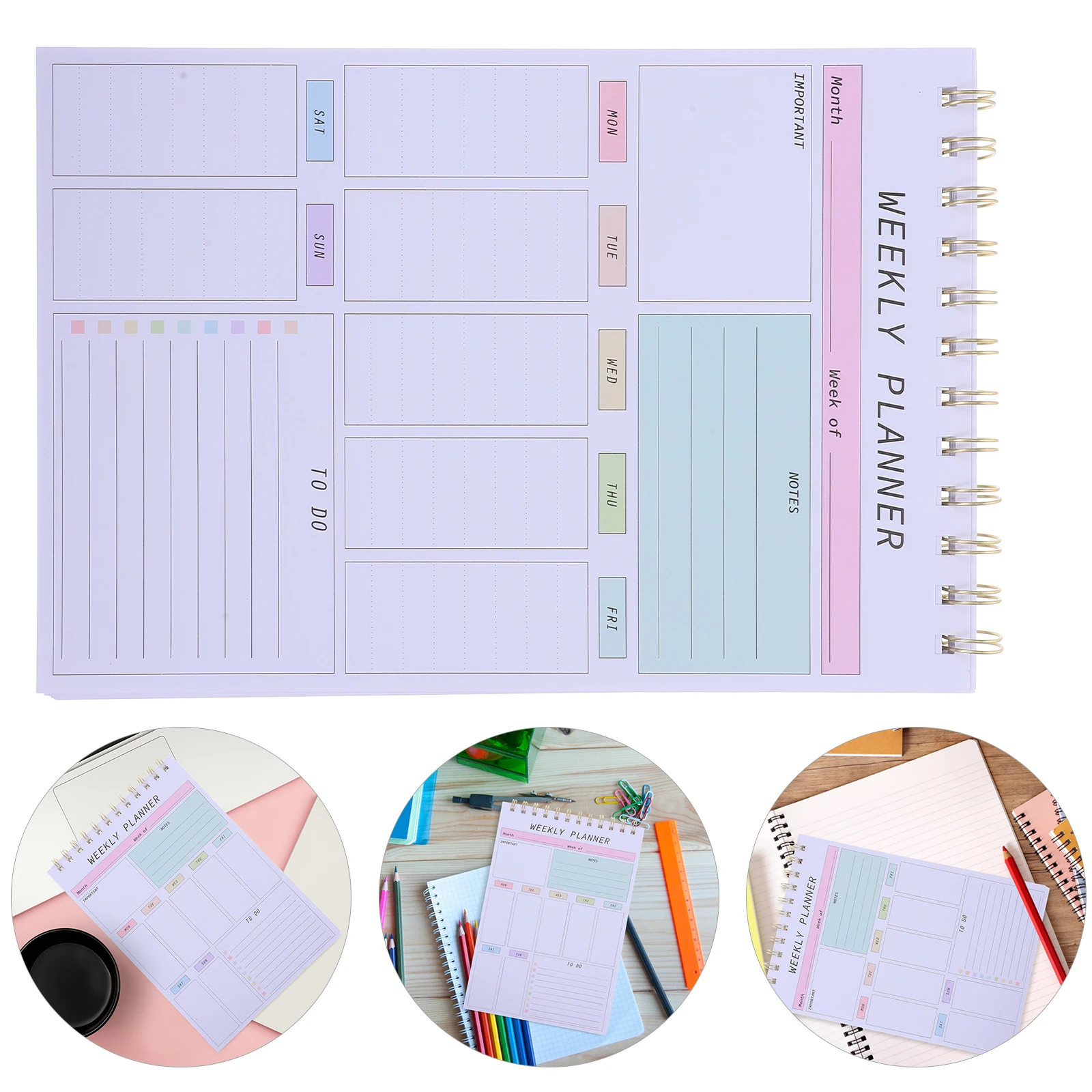 

Weekly Planner Notepad Time Block Schedule Daily Task Undated Sheets Desk Journal Spiral Notebook Portable Smooth Paper Elegant