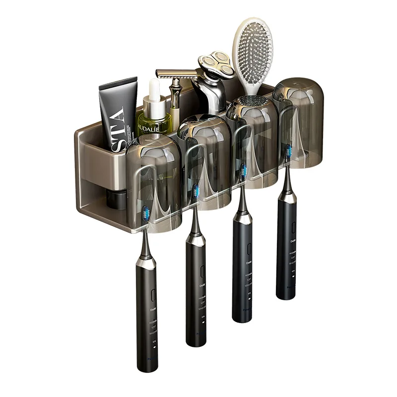 WEPICK Bathroom Electric Toothbrush Rack Large Space Punch-free Wall-mounted Tooth Brush Stand Toothpaste Razor Facial Cleanser