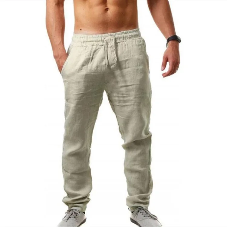 Men's Cotton Linen Pants Male Autumn New Breathable Solid Color Linen Trousers Fitness Streetwear S-3XL