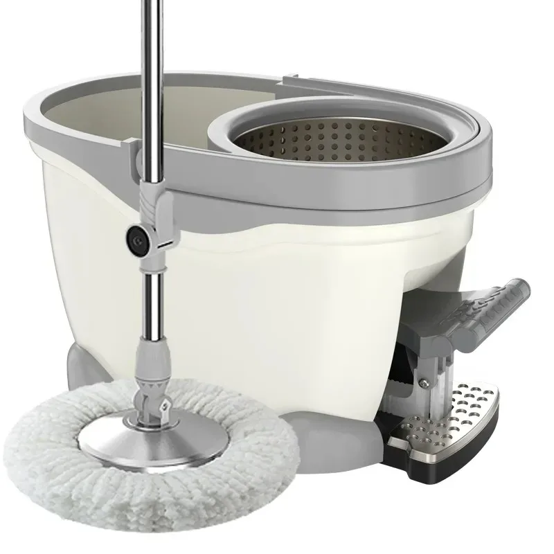 Spin Mop Bucket Portable Magic Double Drive Stainless Steel Hand Pressure Rotating with Head Household Floor Cleaning Set WF6273