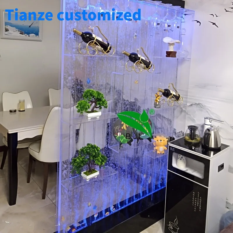 (Customized) restaurant home bar furniture LED lighting water bubble wall acrylic wine rack bar display cabinet