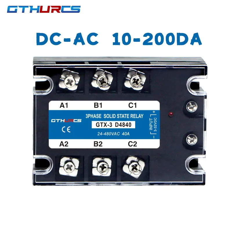 

DC-AC Three Phase Solid State Relay 3-SSR 10DA 25DA 40DA 60DA 80DA 100DA 120DA 200DA 3-32V DC Control 24-480V AC