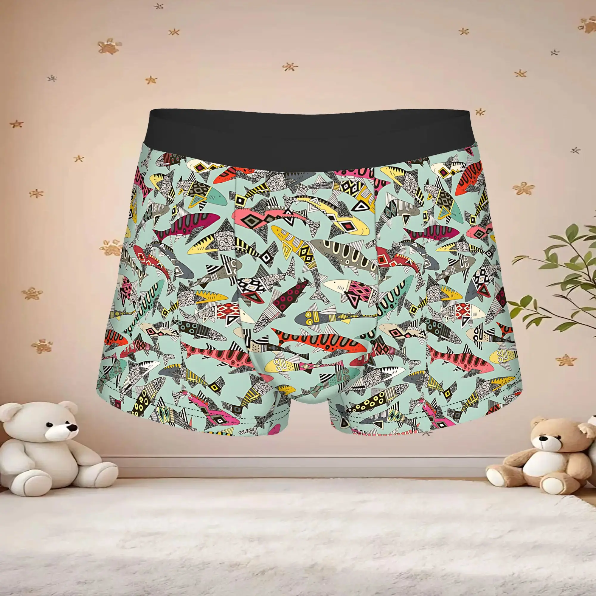 1pc Vintage Shark Party Summer Underpants Humor Panties Men's Underwear Comfortable Shorts Boxer Briefs